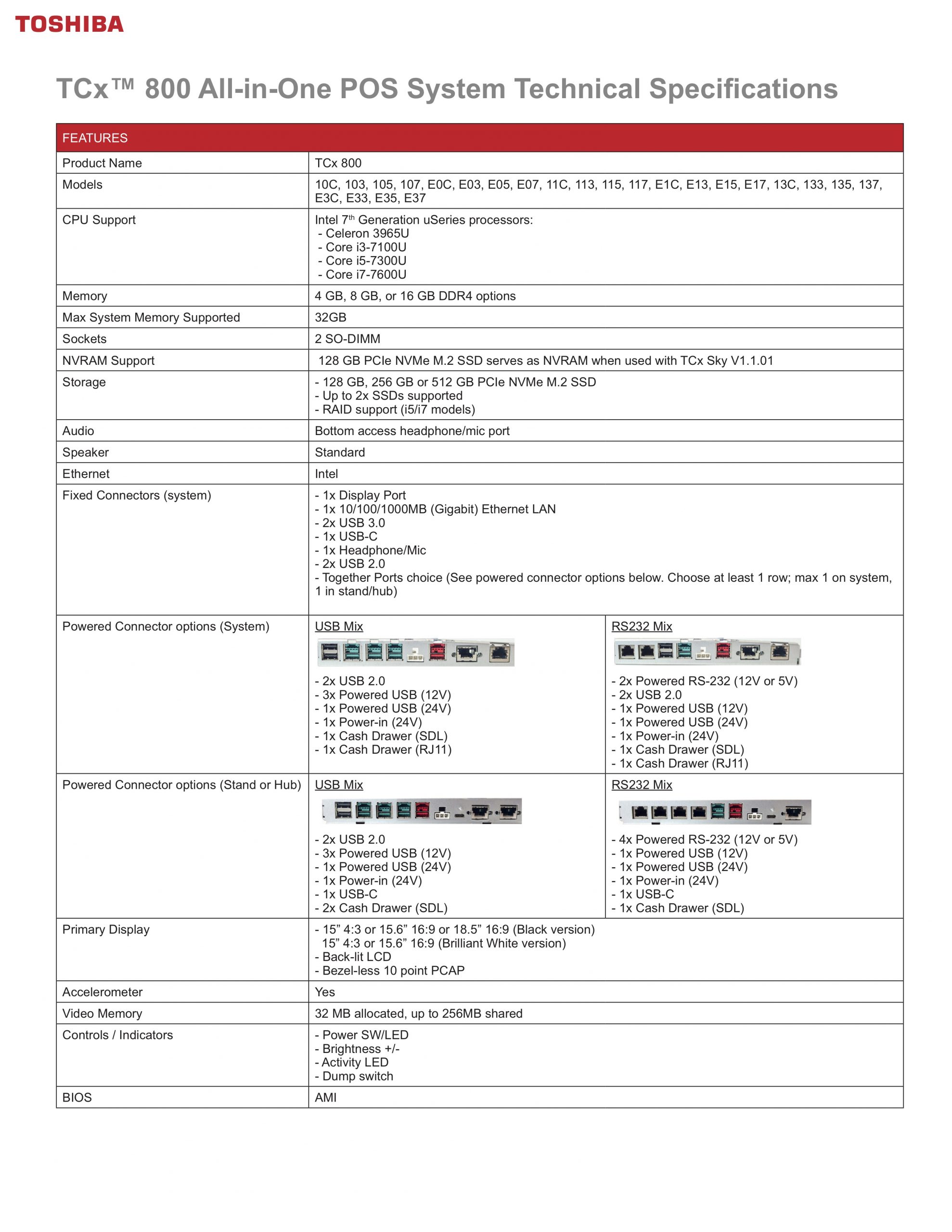 Tcx800 Tech Specs