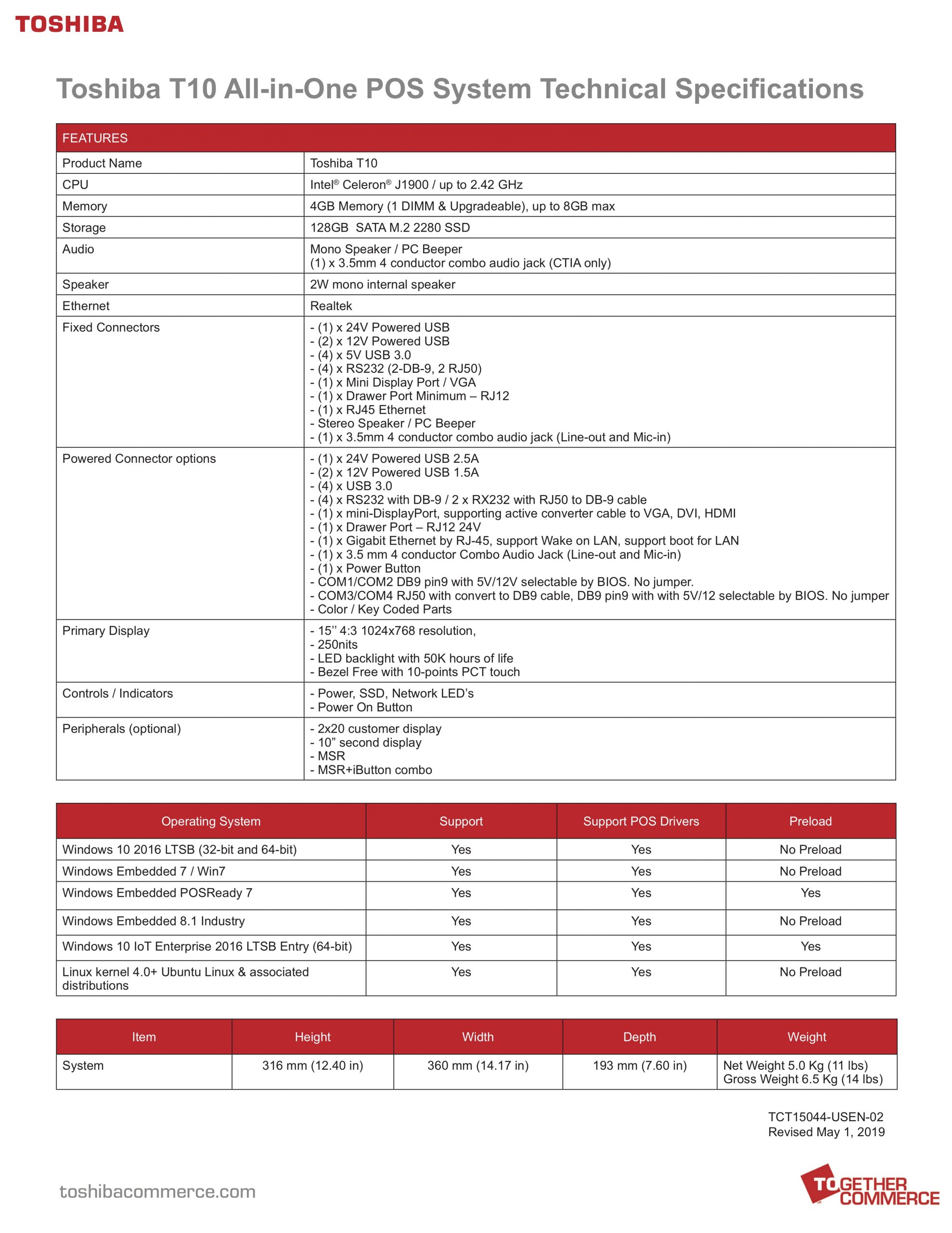 Toshiba T10 Spec Sheet Usen